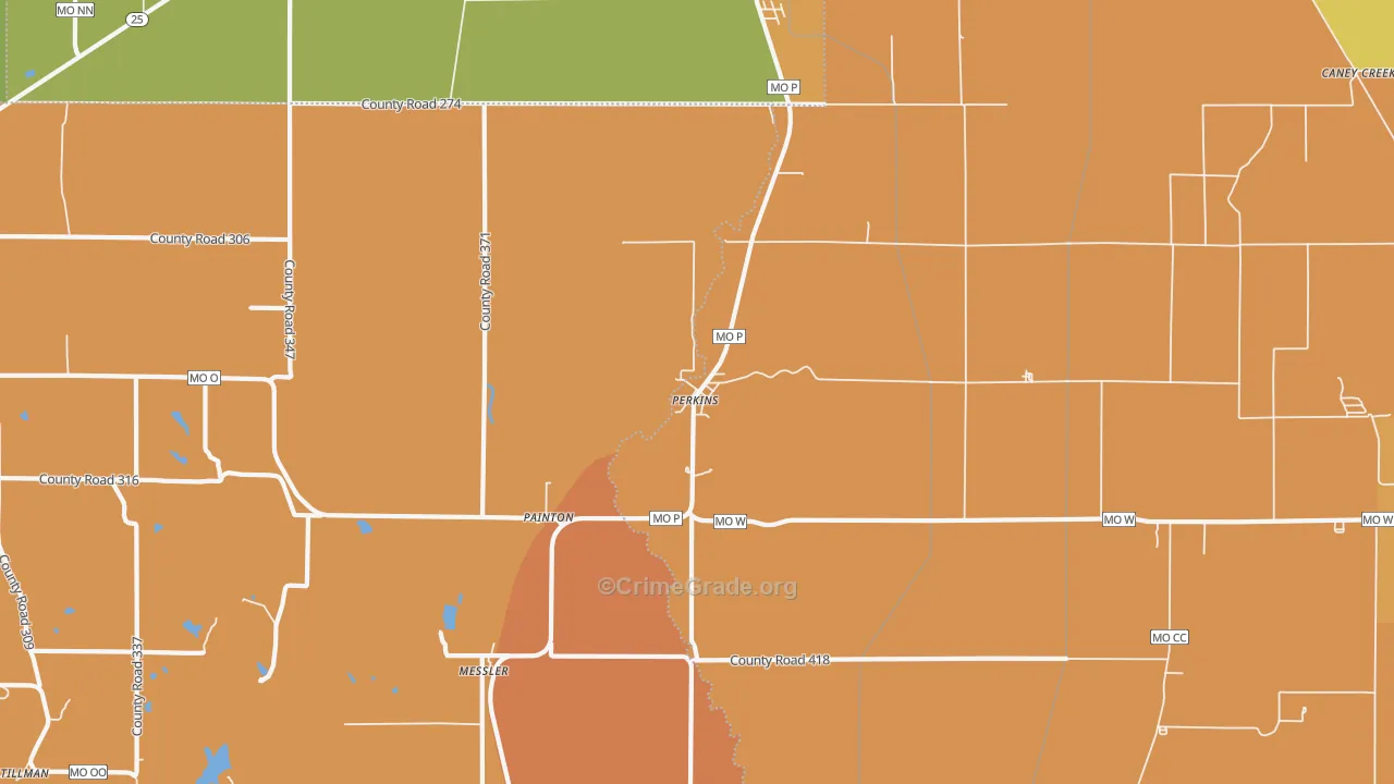 Perkins, MO Map of Drug-Related Crime Rates
