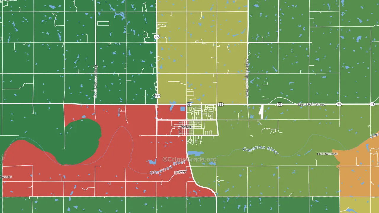 Perkins, OK Map of Drug-Related Crime Rates
