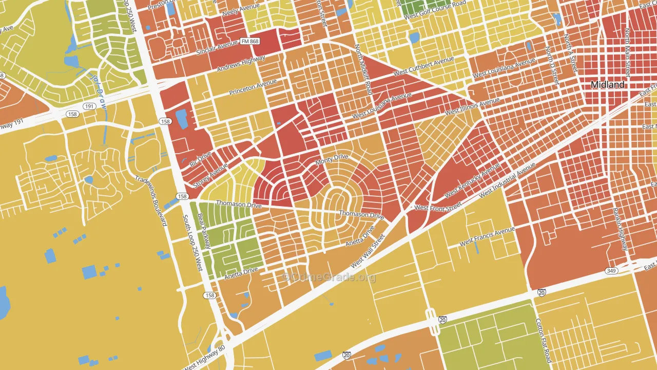 Permian Estates, Midland, TX Map of Drug-Related Crime Rates