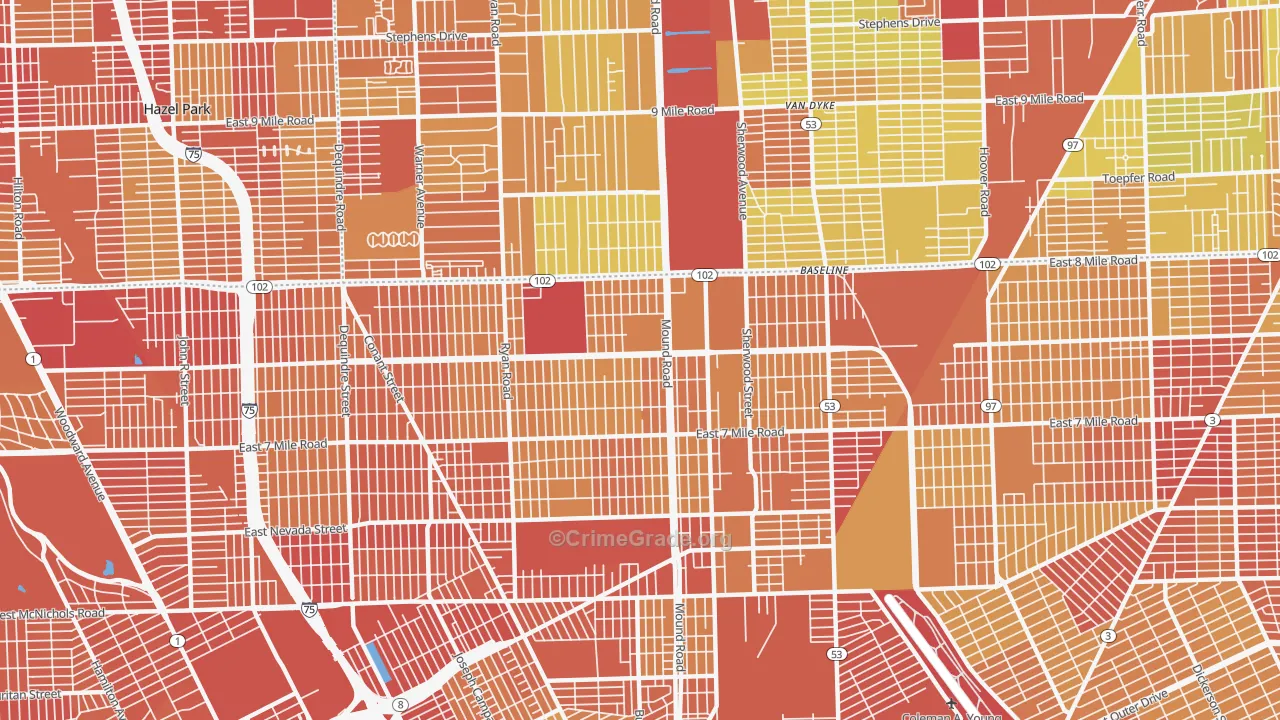 Pershing, Detroit, MI Map of Drug-Related Crime Rates