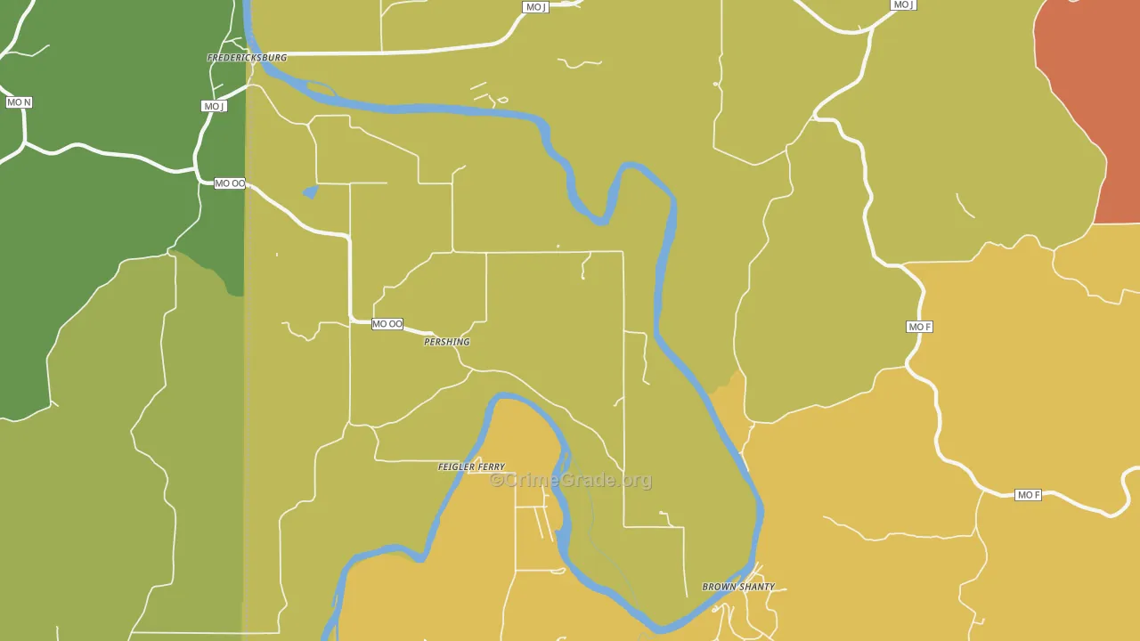 Pershing, MO Map of Drug-Related Crime Rates