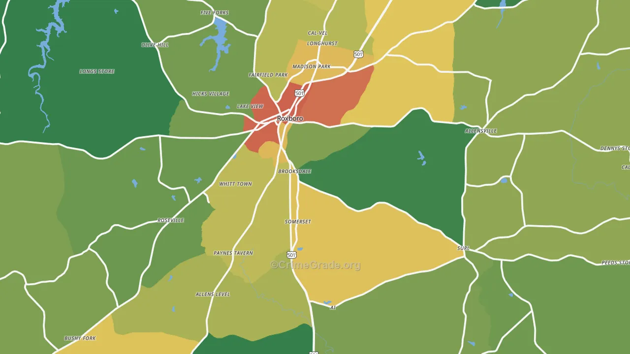 Person County, NC Map of Drug-Related Crime Rates