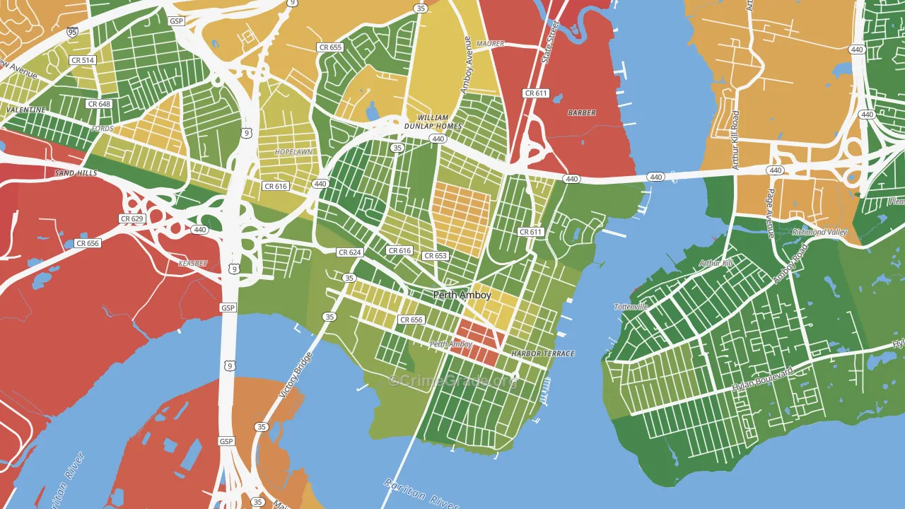 Perth Amboy, NJ Map of Drug-Related Crime Rates