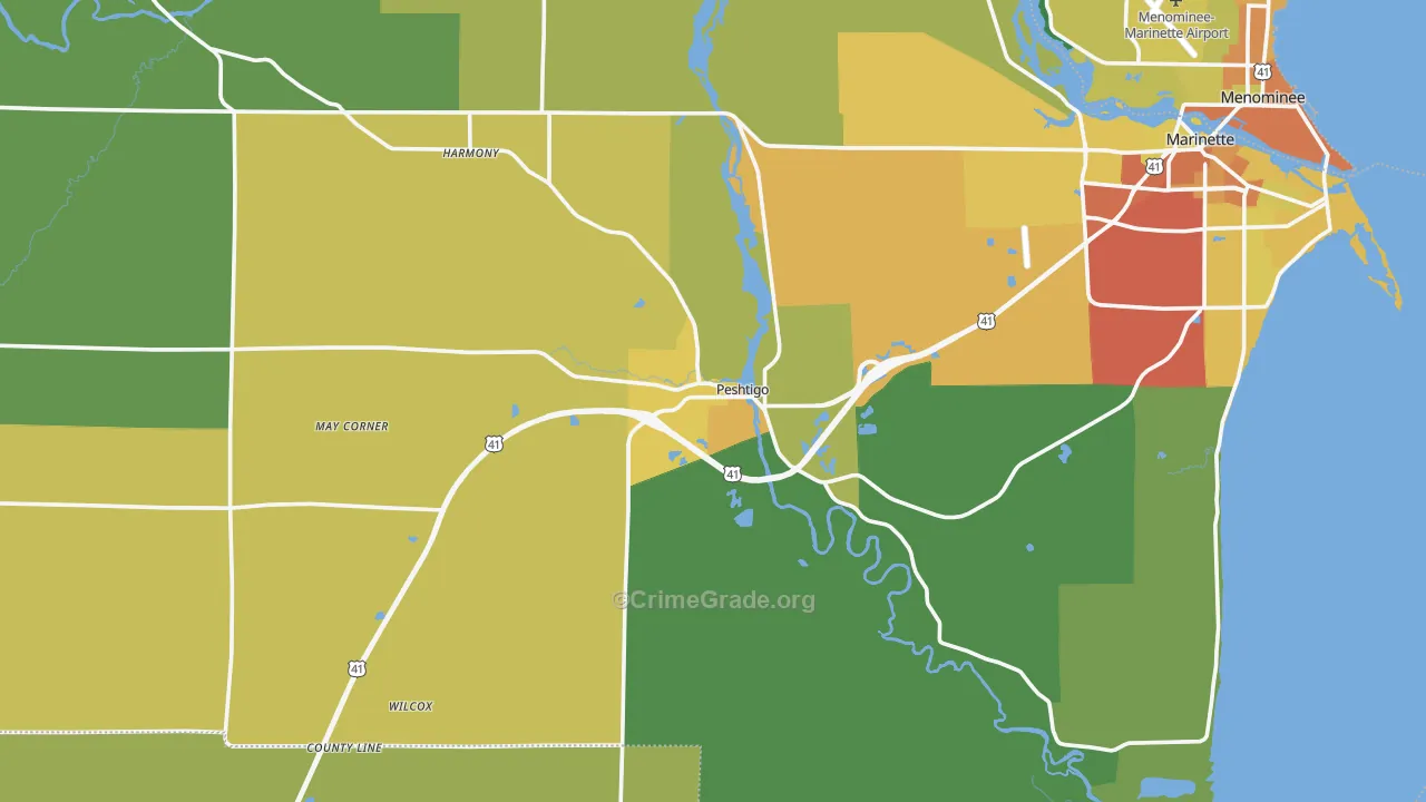 Peshtigo, WI Map of Drug-Related Crime Rates