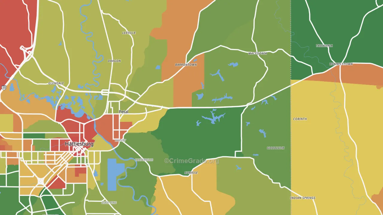 Petal, MS Map of Drug-Related Crime Rates