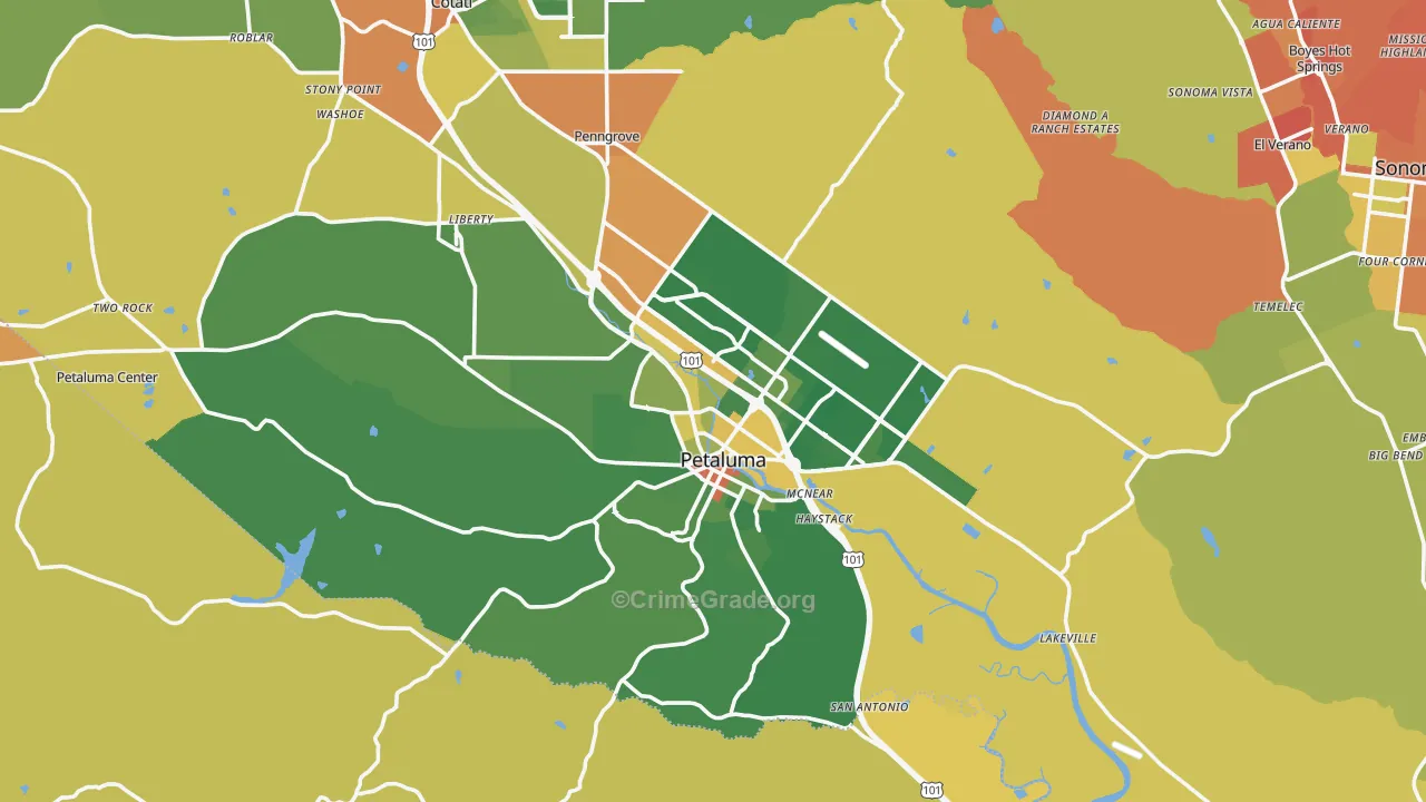 Petaluma, CA Map of Drug-Related Crime Rates
