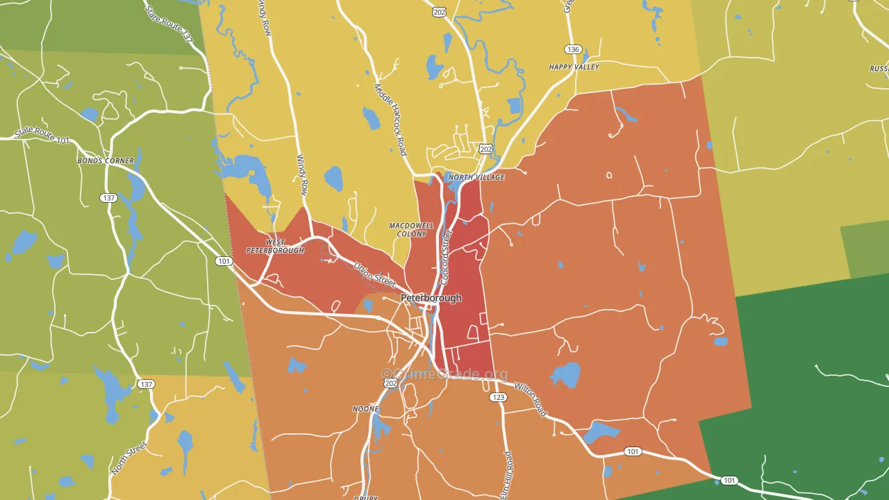 Peterborough, NH Map of Drug-Related Crime Rates