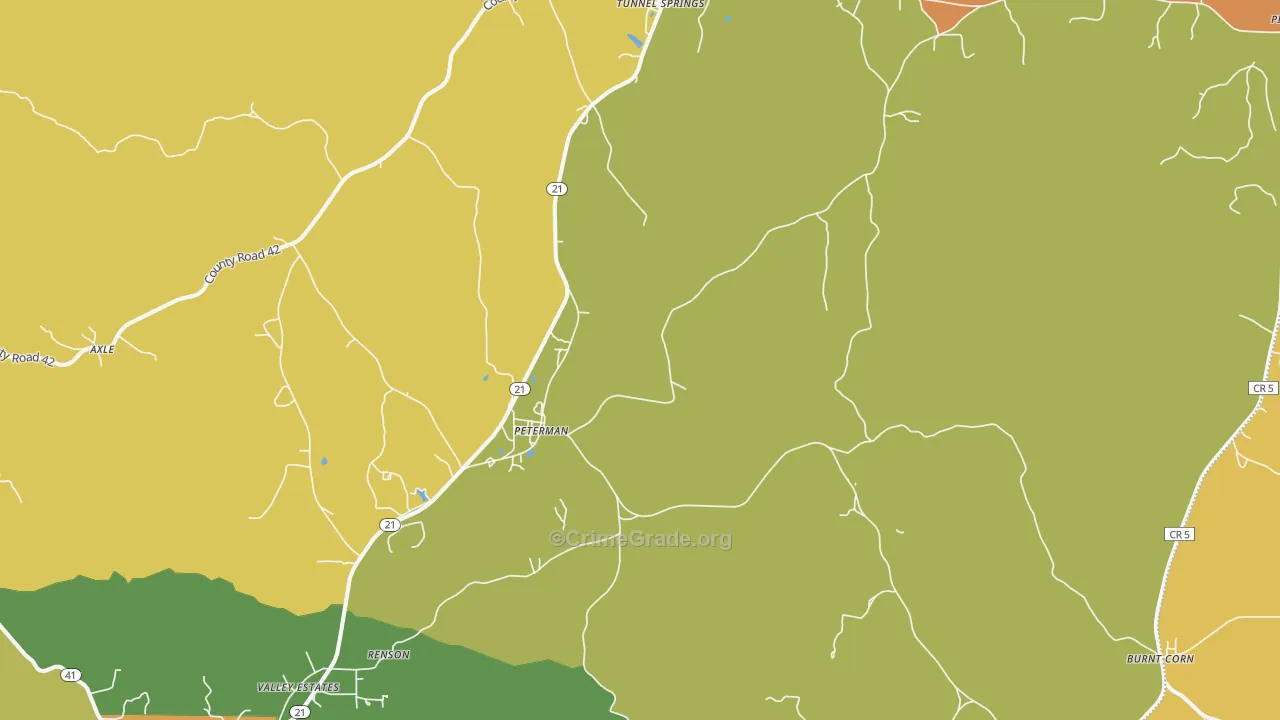 Peterman, AL Map of Drug-Related Crime Rates