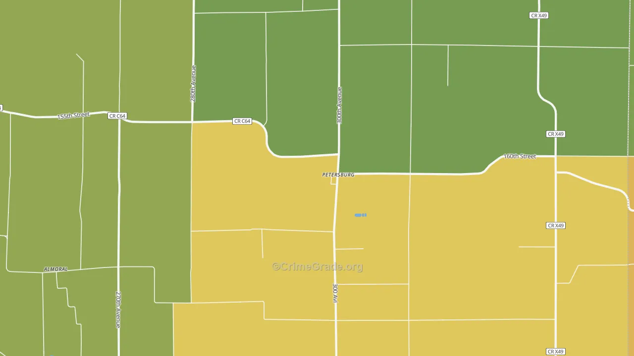 Petersburg, IA Map of Drug-Related Crime Rates