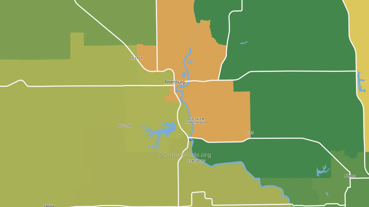 Petersburg, IL Map of Drug-Related Crime Rates