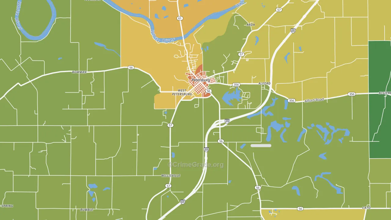 Petersburg, IN Map of Drug-Related Crime Rates