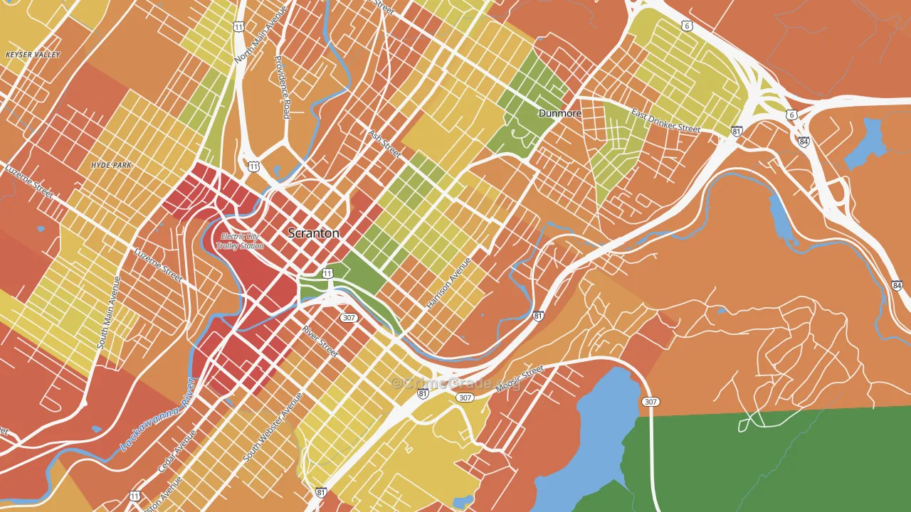 Petersburg, Scranton, PA Map of Drug-Related Crime Rates