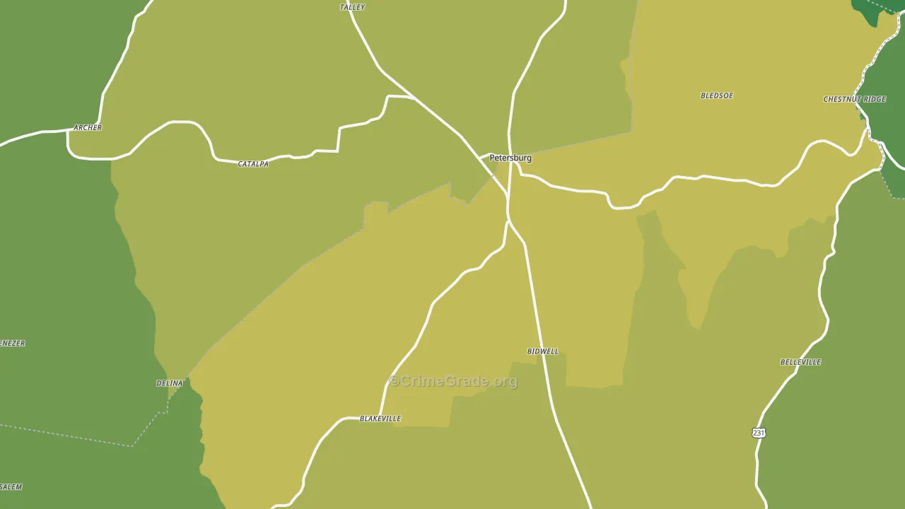 Petersburg, TN Map of Drug-Related Crime Rates