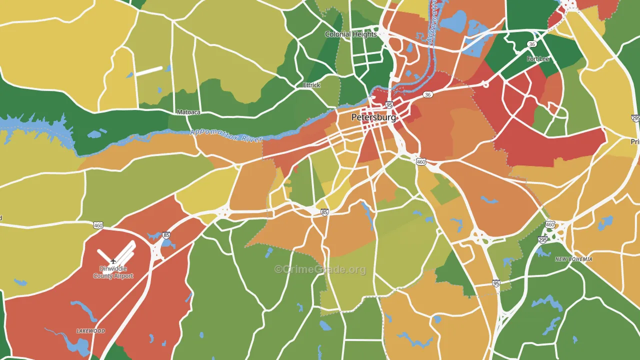 Petersburg, VA Map of Drug-Related Crime Rates