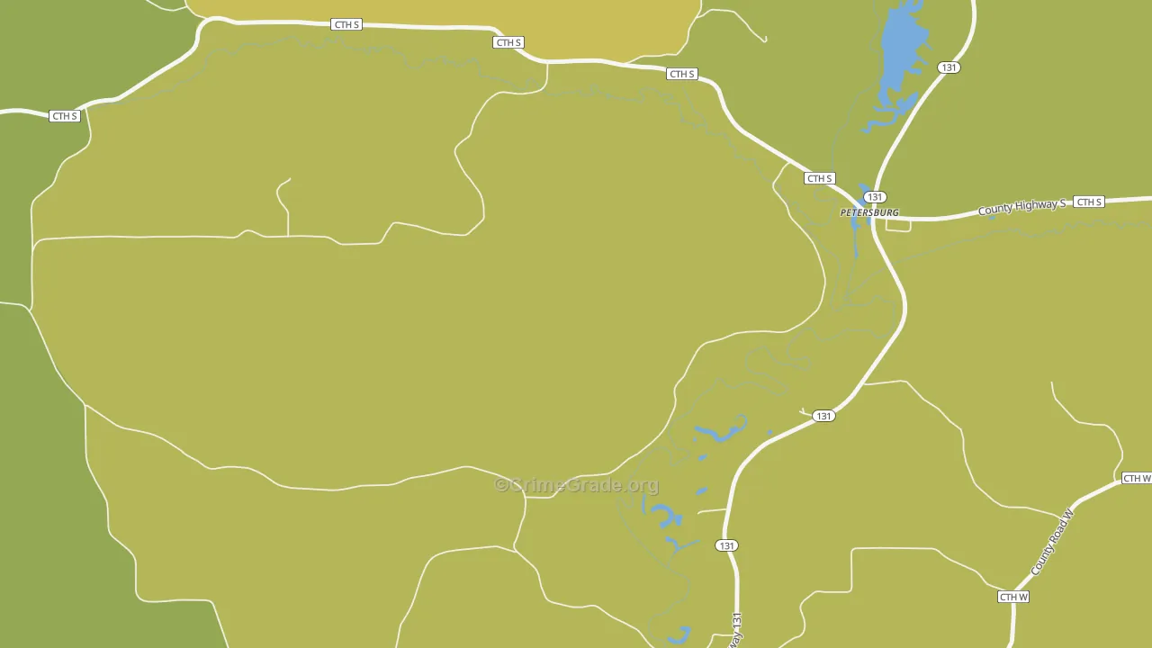 Petersburg, WI Map of Drug-Related Crime Rates