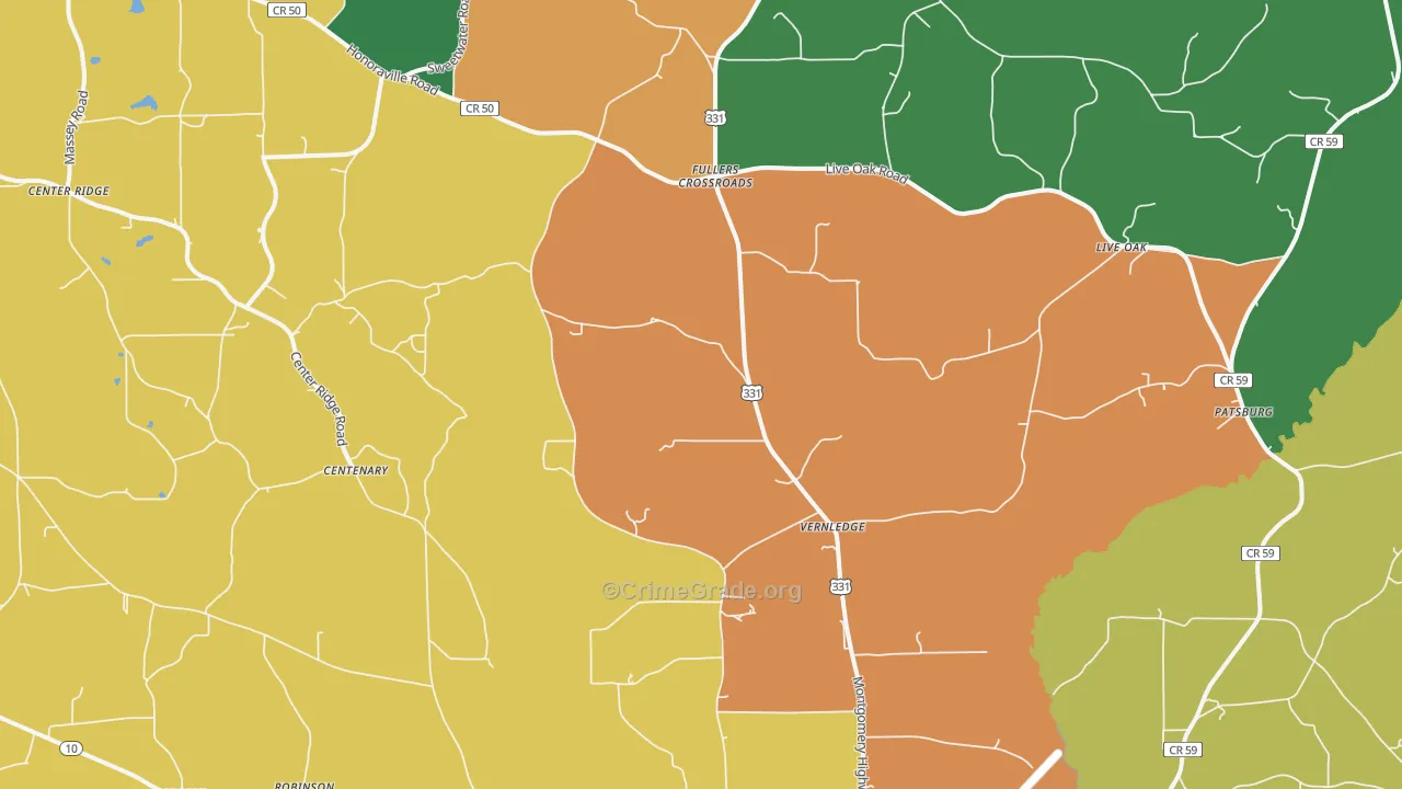 Petrey, AL Map of Drug-Related Crime Rates