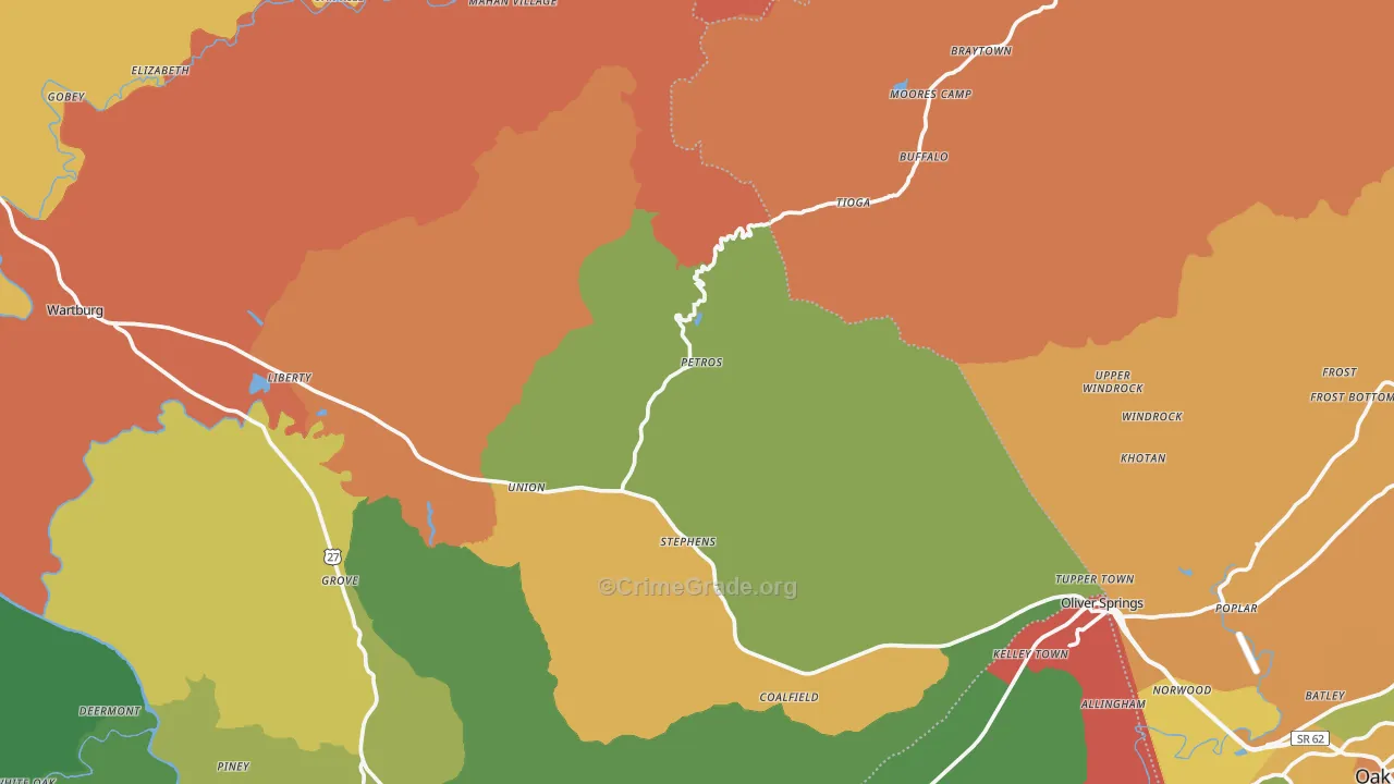 Petros, TN Map of Drug-Related Crime Rates