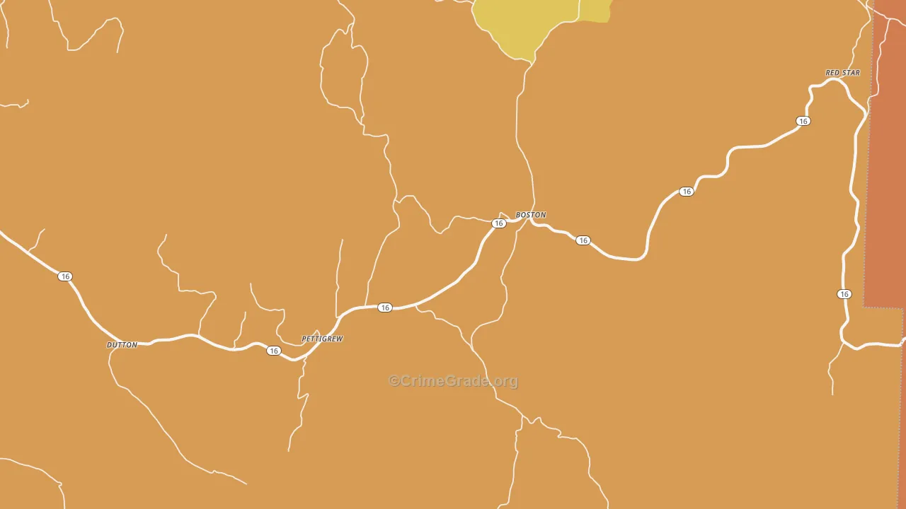 Pettigrew, AR Map of Drug-Related Crime Rates