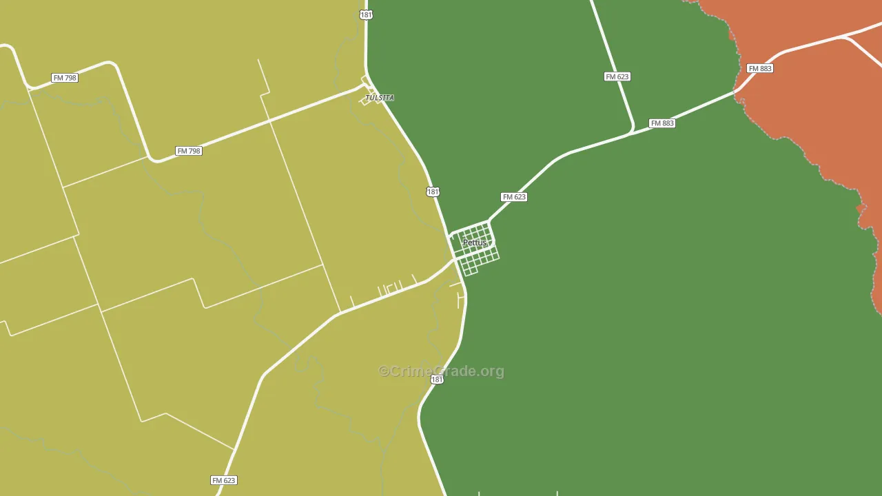 Pettus, TX Map of Drug-Related Crime Rates