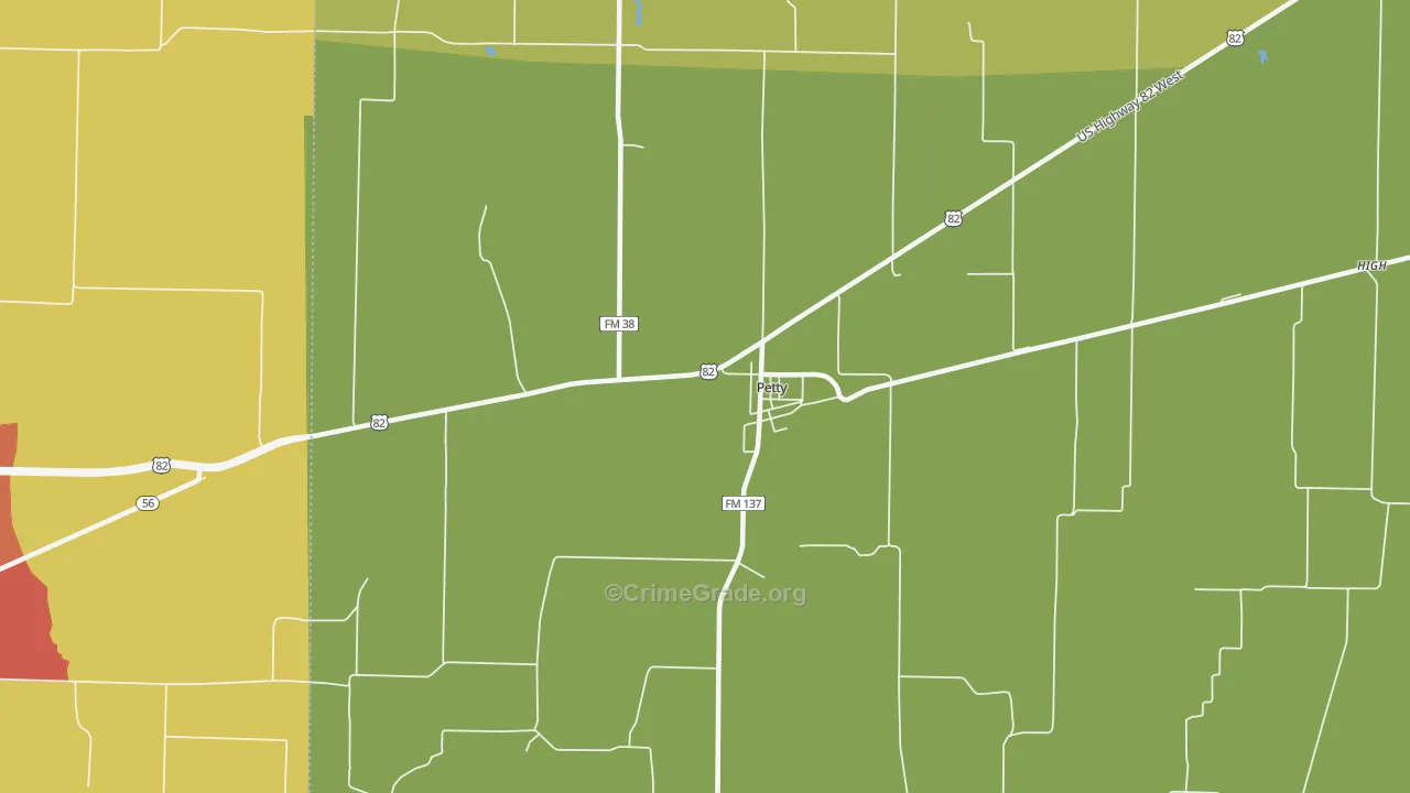 Petty, TX Map of Drug-Related Crime Rates