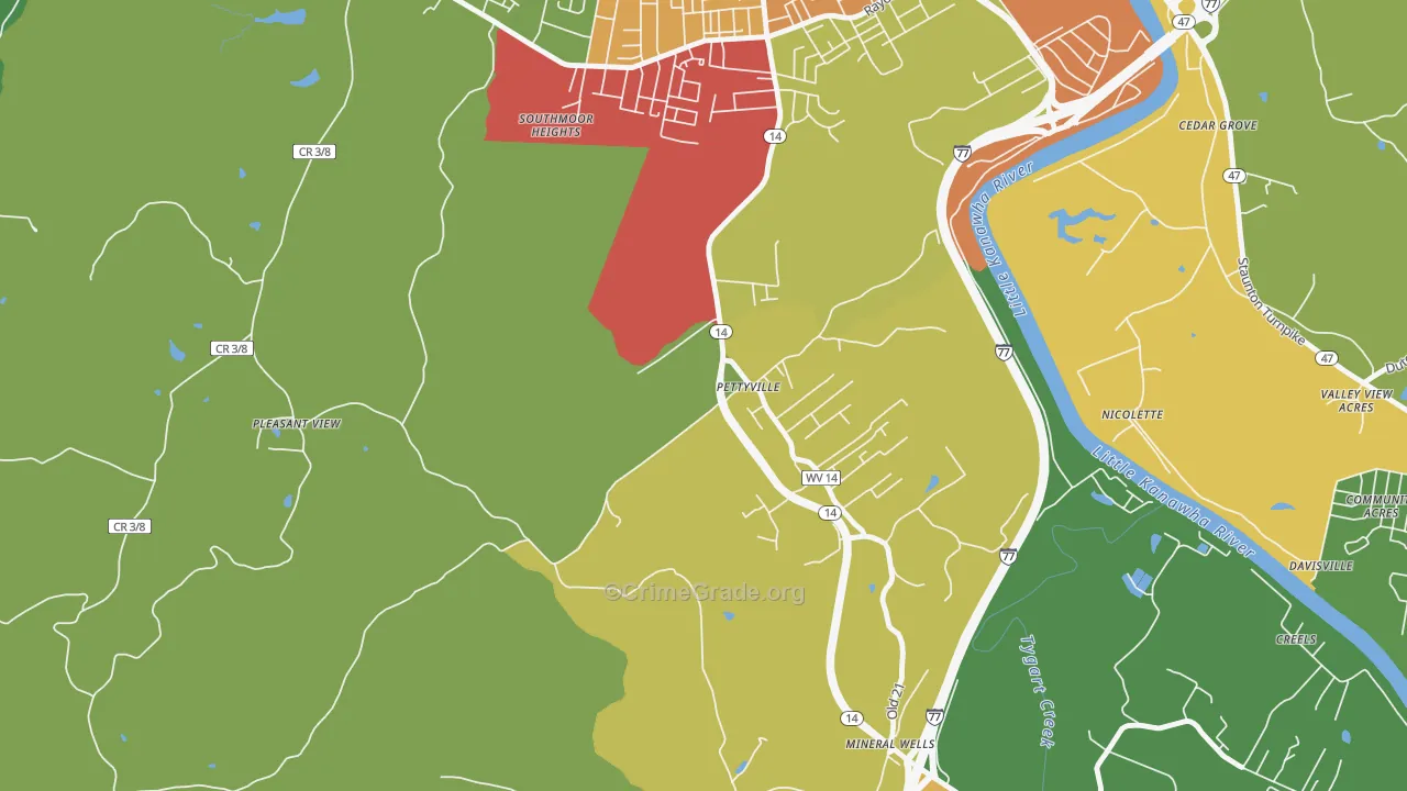 Pettyville, WV Map of Drug-Related Crime Rates
