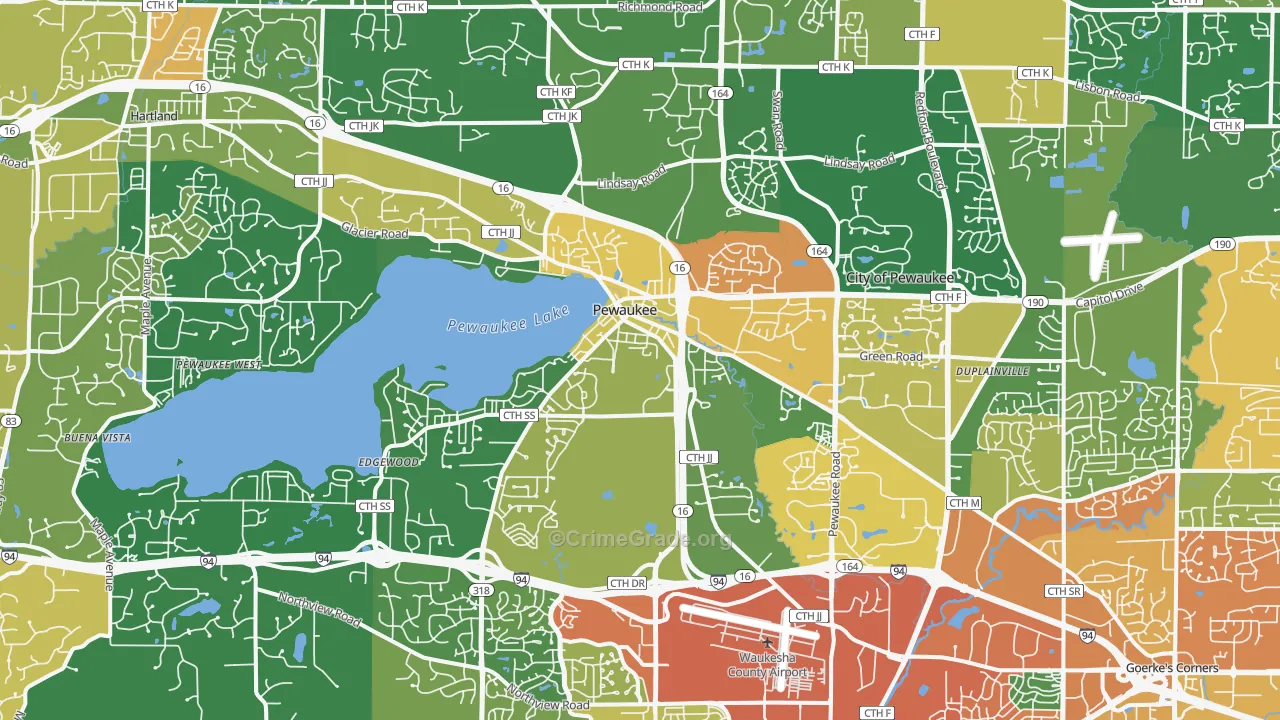 Pewaukee, WI Map of Drug-Related Crime Rates