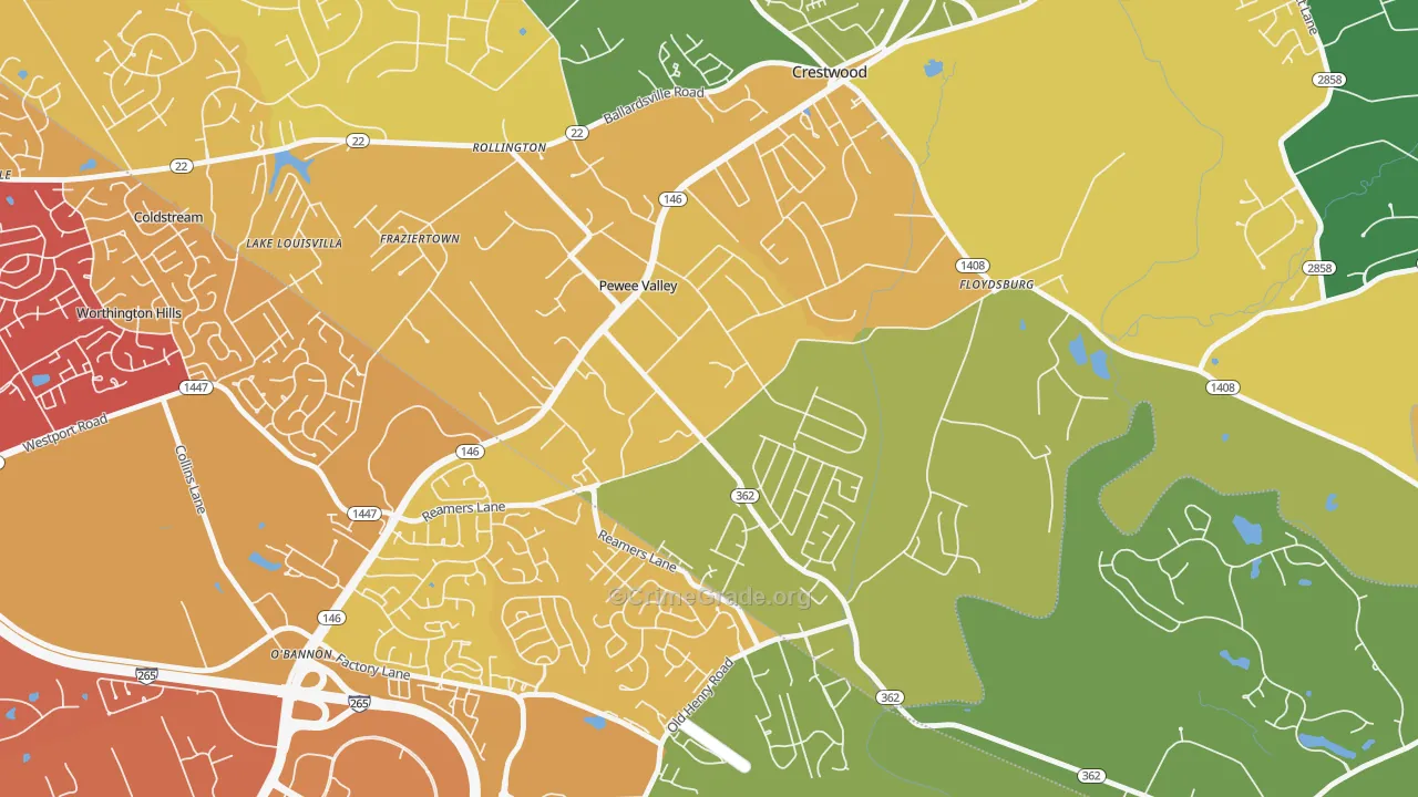 Pewee Valley, KY Map of Drug-Related Crime Rates
