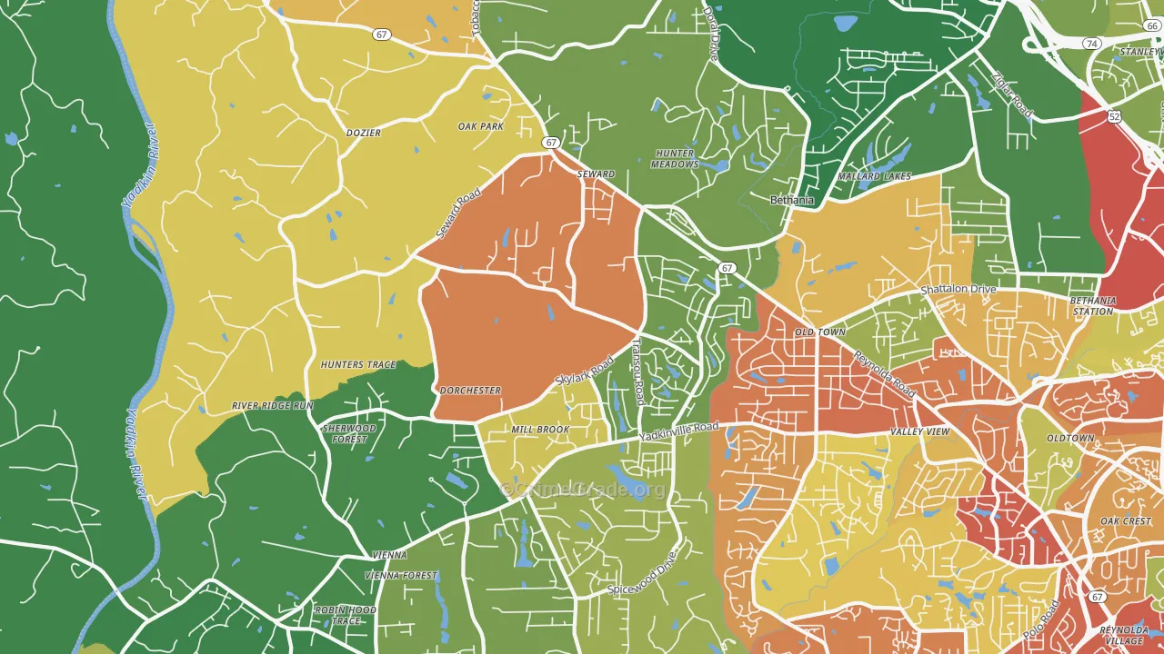 Pfafftown, NC Map of Drug-Related Crime Rates
