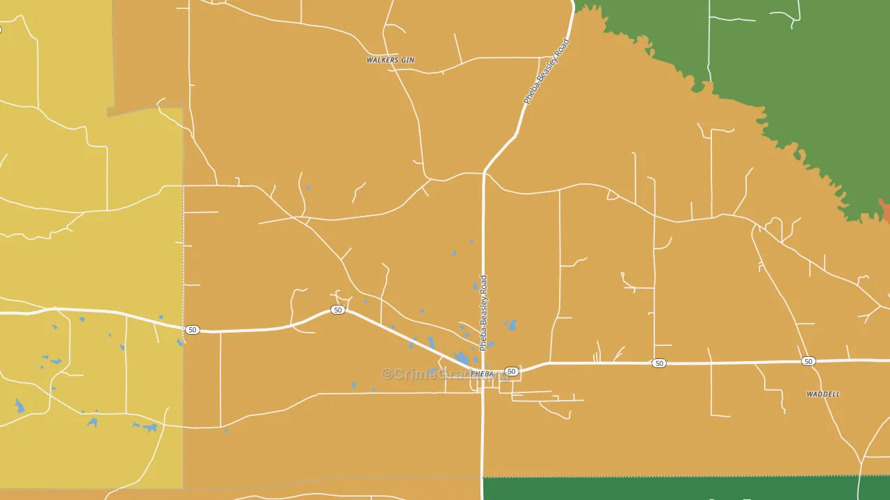 Pheba, MS Map of Drug-Related Crime Rates