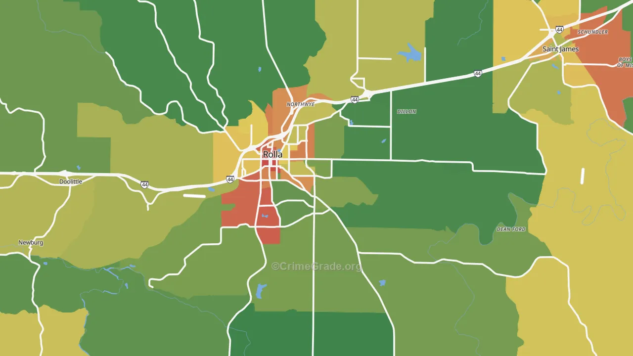 Phelps County, MO Map of Drug-Related Crime Rates