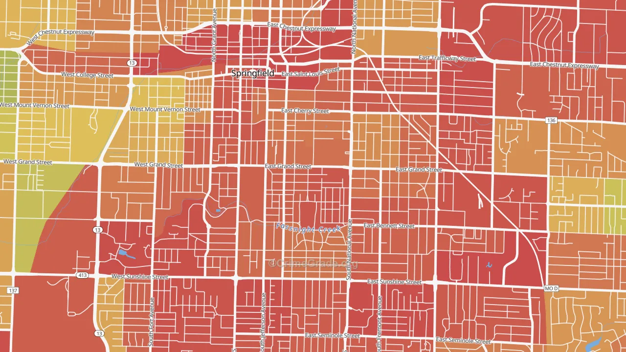 Phelps, Springfield, MO Map of Drug-Related Crime Rates
