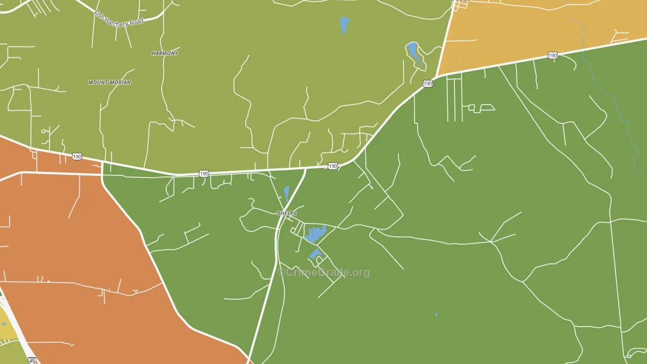 Phelps, TX Map of Drug-Related Crime Rates