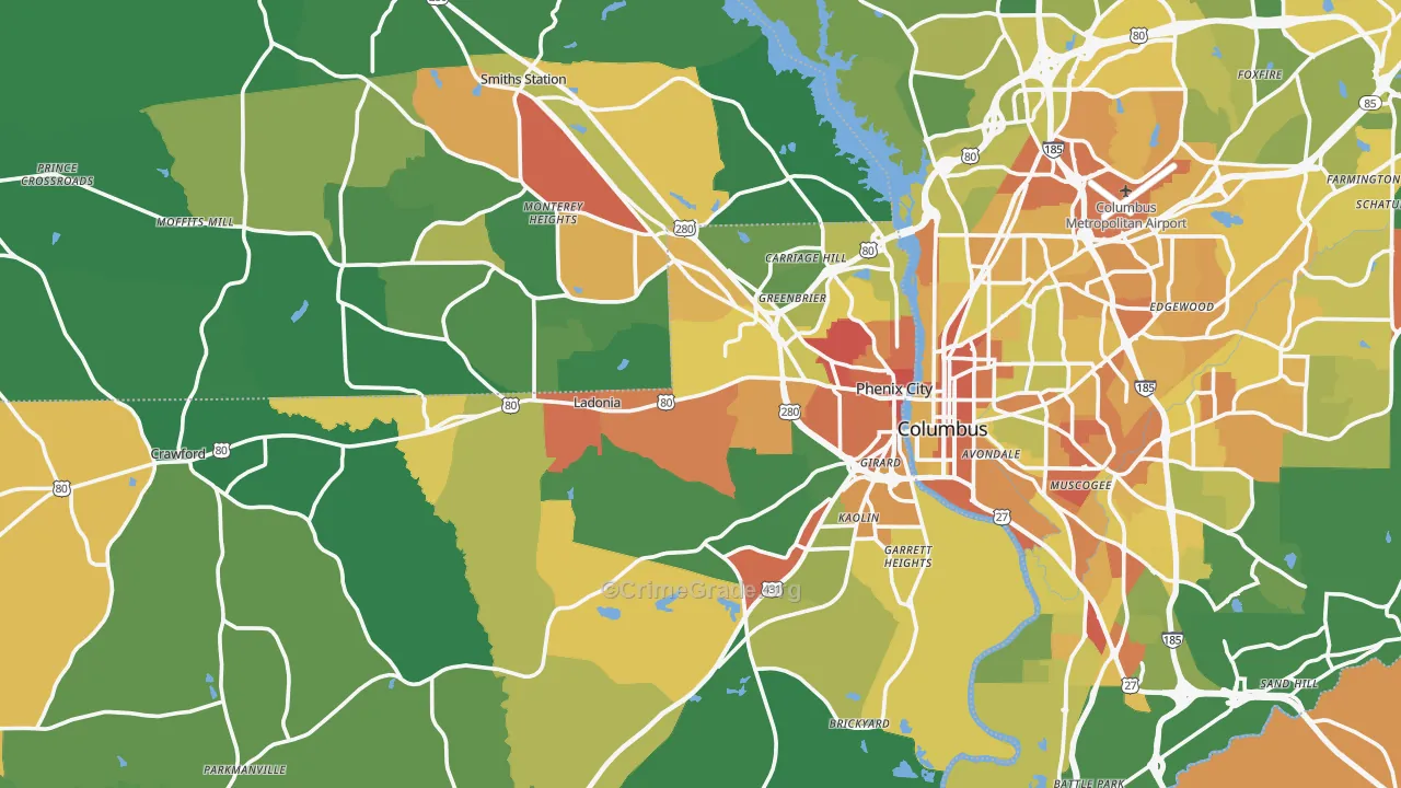 Phenix City, AL Map of Drug-Related Crime Rates