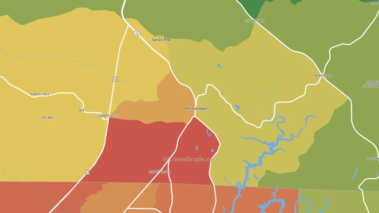 Phil Campbell, AL Map of Drug-Related Crime Rates