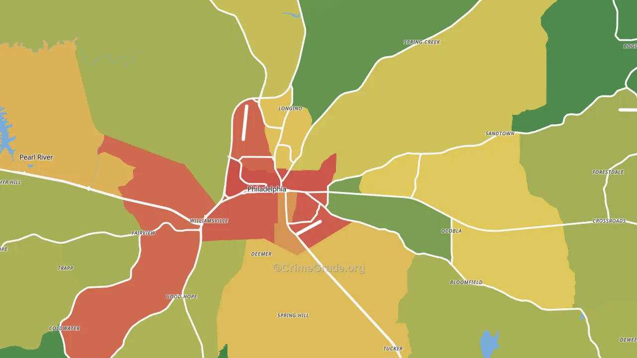 Philadelphia, MS Map of Drug-Related Crime Rates