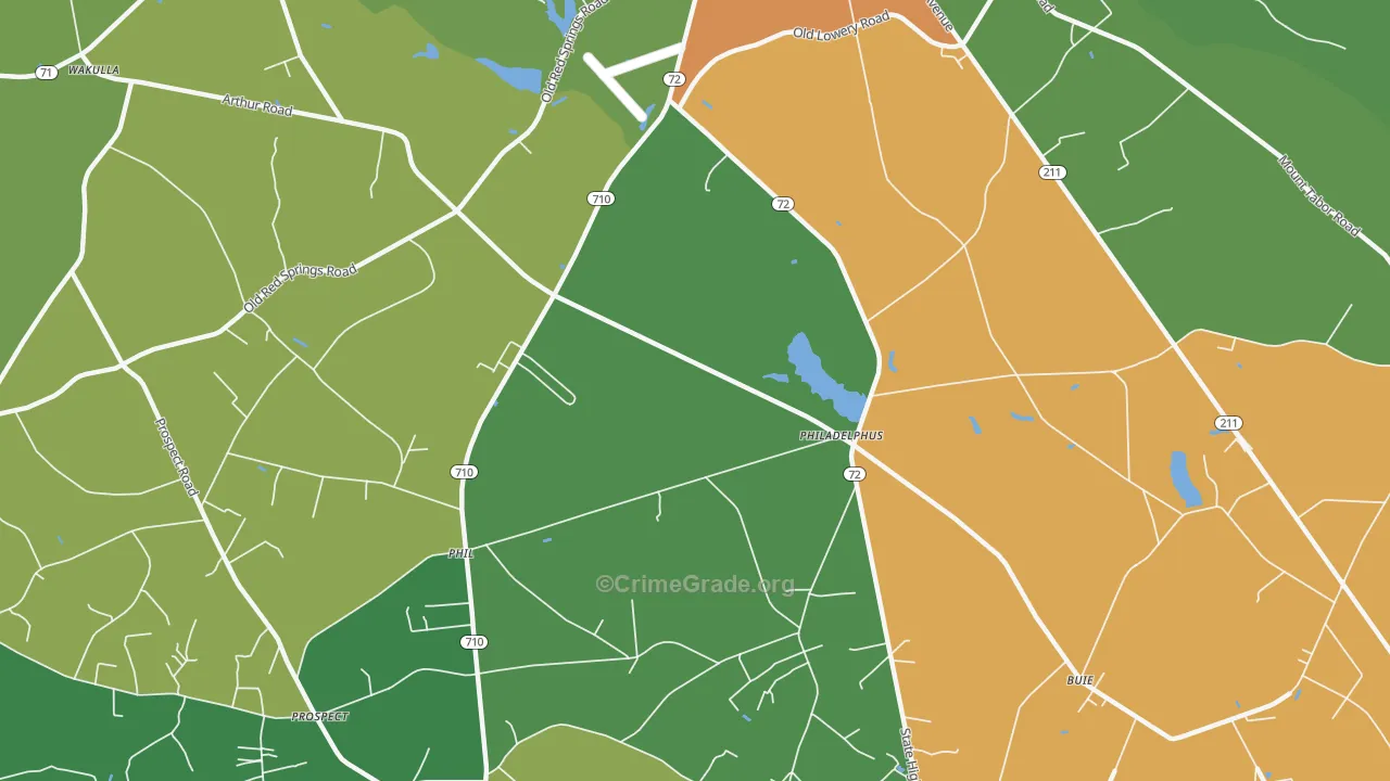 Philadelphus, NC Map of Drug-Related Crime Rates