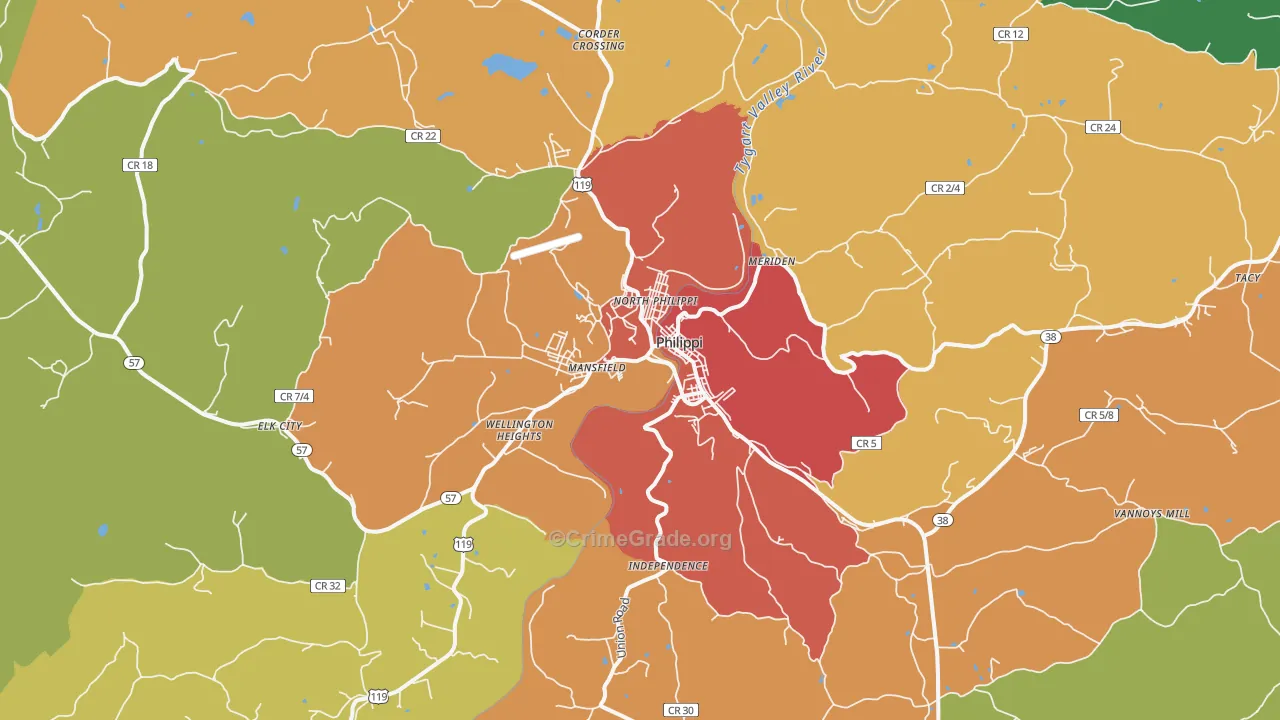 Philippi, WV Map of Drug-Related Crime Rates