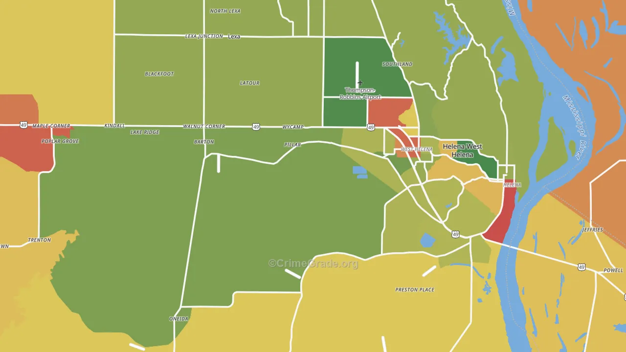 Phillips County, AR Map of Drug-Related Crime Rates