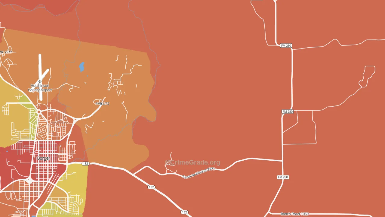 Phillips, TX Map of Drug-Related Crime Rates