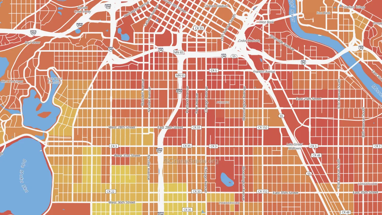 Phillips West, Minneapolis, MN Map of Drug-Related Crime Rates