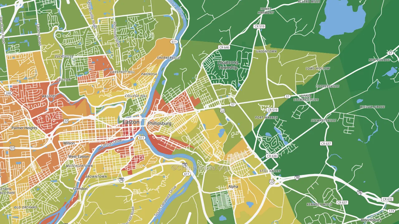 Phillipsburg, NJ Map of Drug-Related Crime Rates