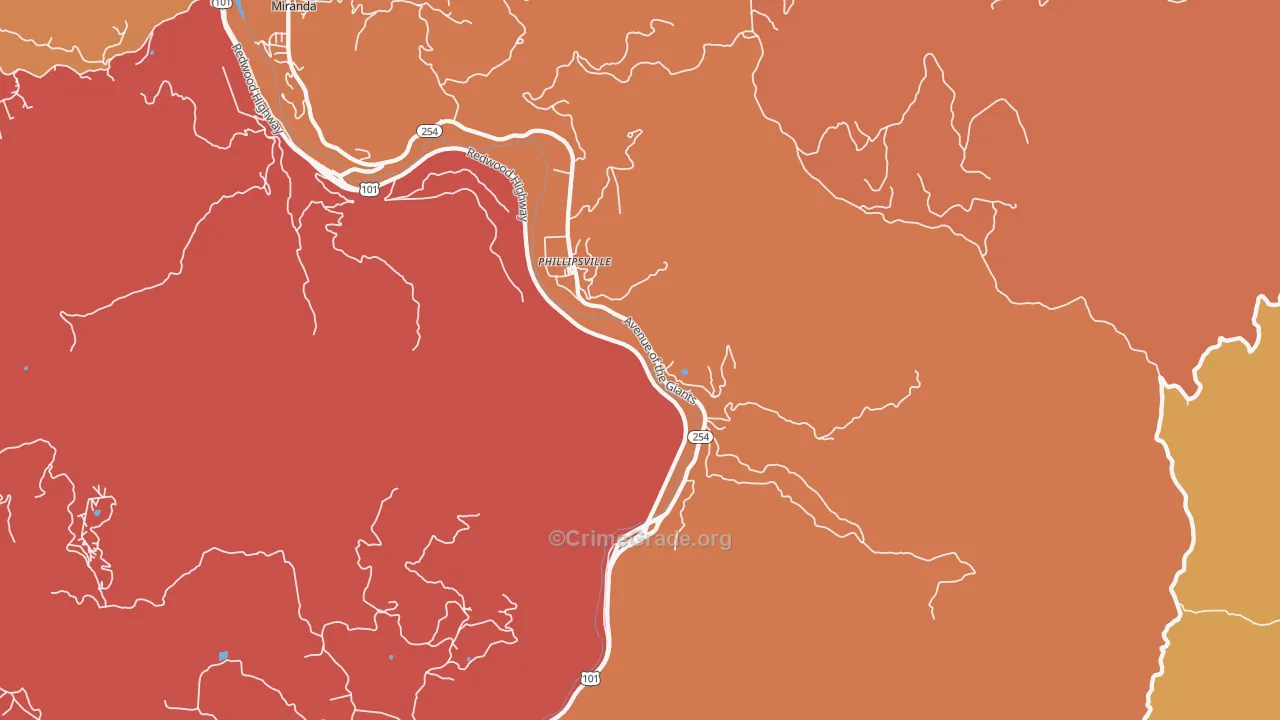 Phillipsville, CA Map of Drug-Related Crime Rates