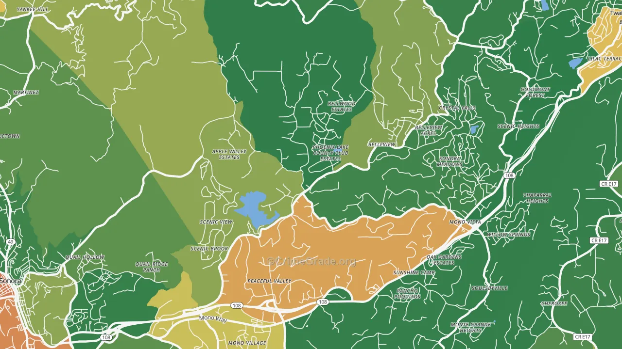 Phoenix Lake, CA Map of Drug-Related Crime Rates