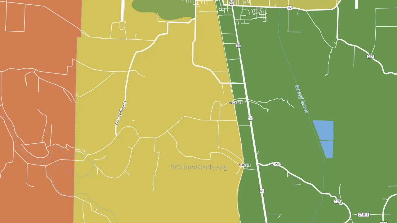 Pickens, AR Map of Drug-Related Crime Rates