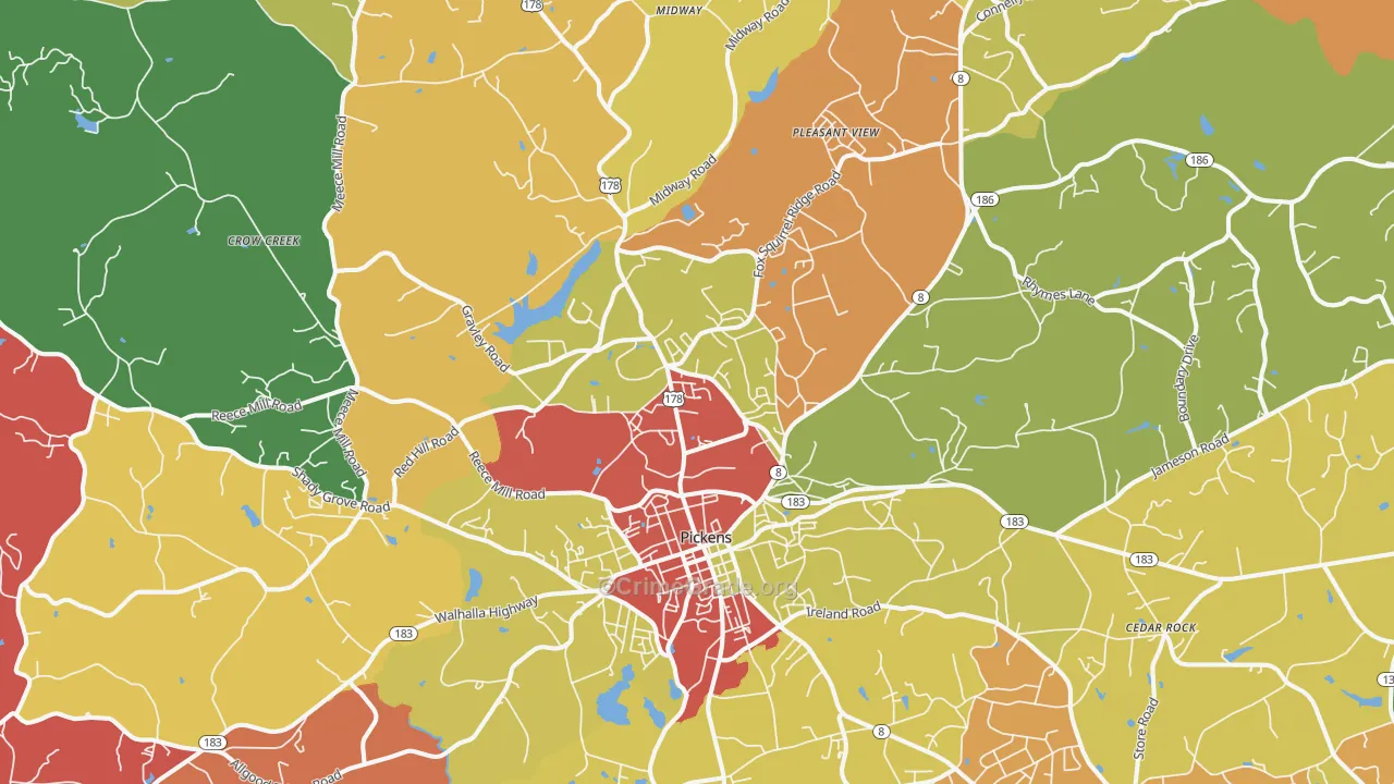 Pickens, SC Map of Drug-Related Crime Rates