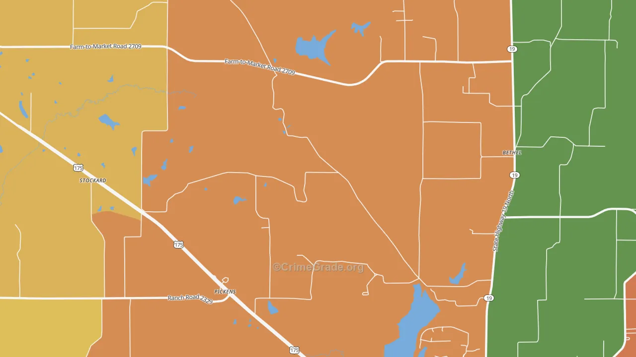 Pickens, TX Map of Drug-Related Crime Rates