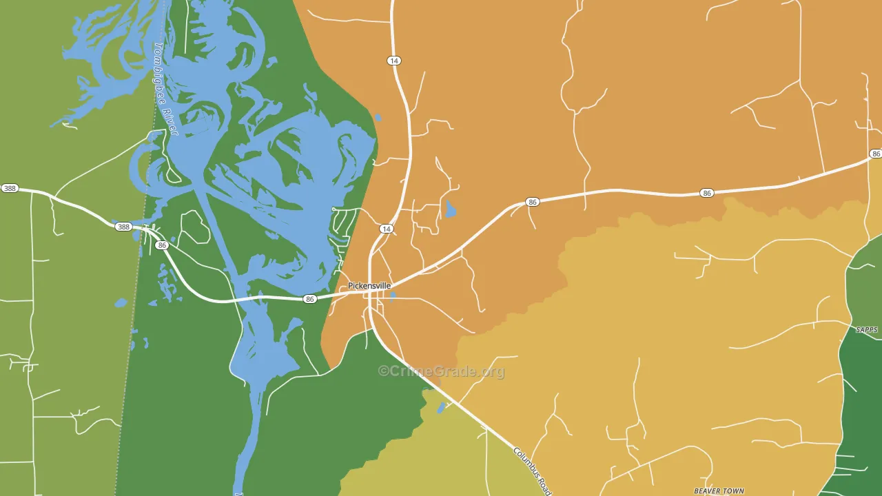 Pickensville, AL Map of Drug-Related Crime Rates