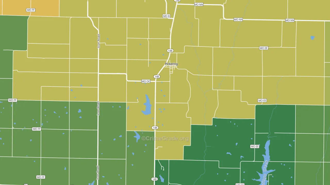 Pickering, MO Map of Drug-Related Crime Rates