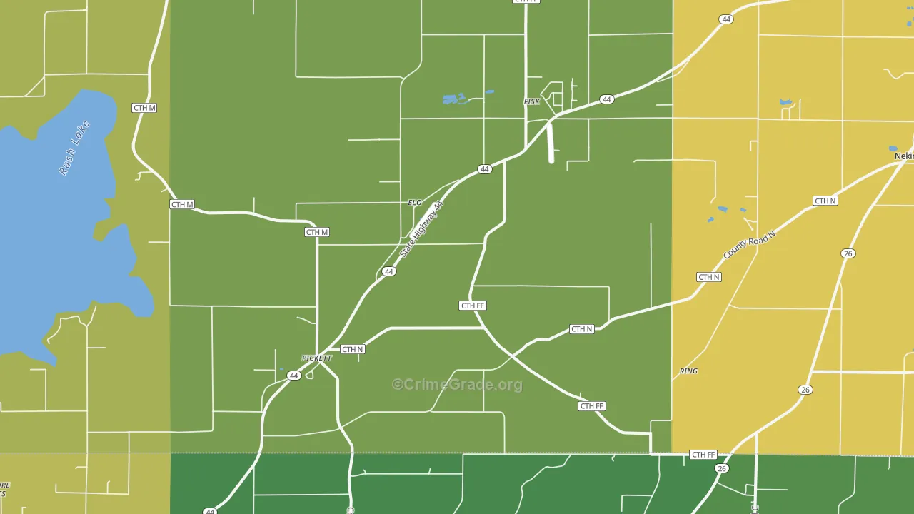 Pickett, WI Map of Drug-Related Crime Rates