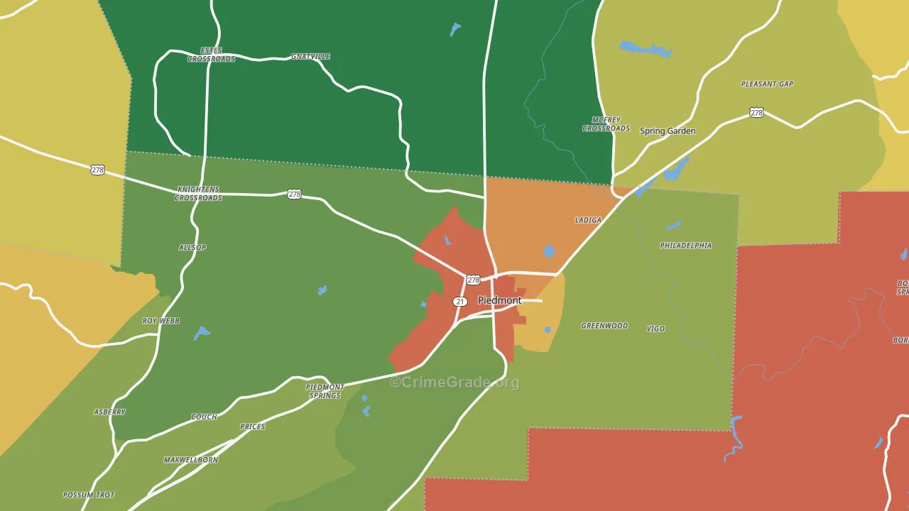 Piedmont, AL Map of Drug-Related Crime Rates